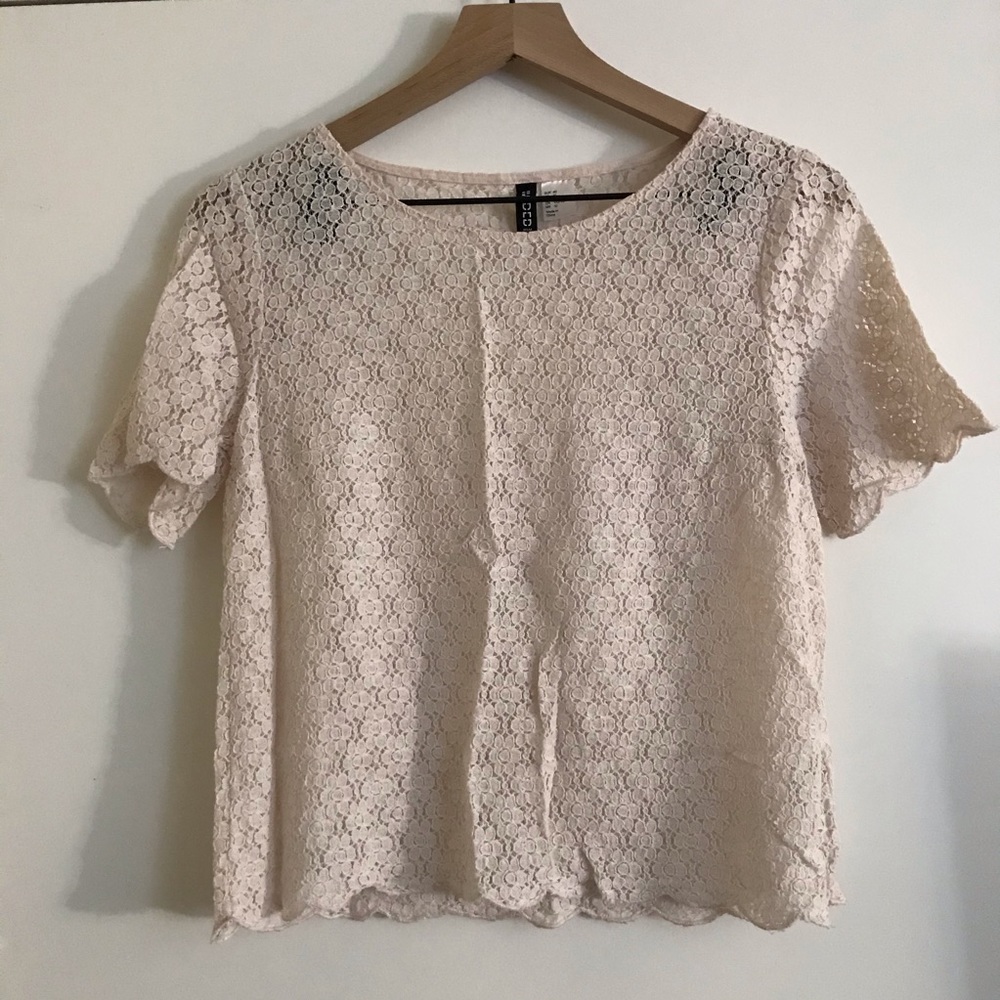 White Cream Lace Floral See Through Top